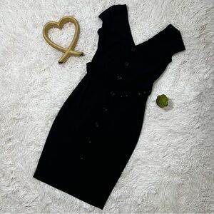 Express Black Sheath Midi Dress V-Neck Cap Sleeve